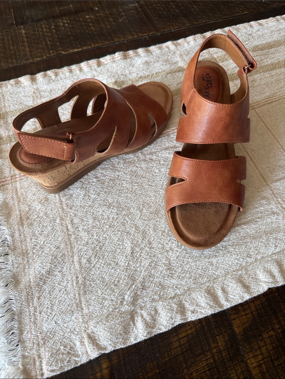 Women’s Tan Strappy Comfort Sandals with Cork Wedge